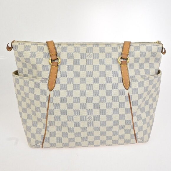 LOUIS VUITTON Totally MM Shoulder Bag Damier Azur Leather White N51262 20FA324 - Picture 1 of 16